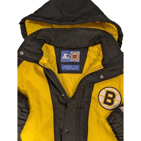 Vintage 90's NHL Boston Bruins Yellow Starter Hooded Parka Puffer Jacket Size M - Picture 4 of 7
